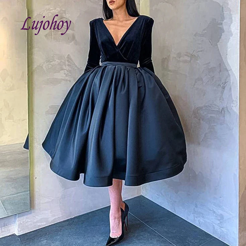 

Sexy Navy Blue Long Sleeve Short Cocktail Dress Party Little Ladies Girl Women Prom Homecoming Graduation Semi Formal Dress