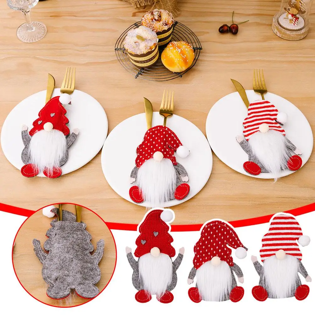 

1pcs Christmas Cutlery Holder Knife Fork Pocket Bags Decoration Cover Year Party New Xmas Claus Dinner Santa Tableware Q3Q5