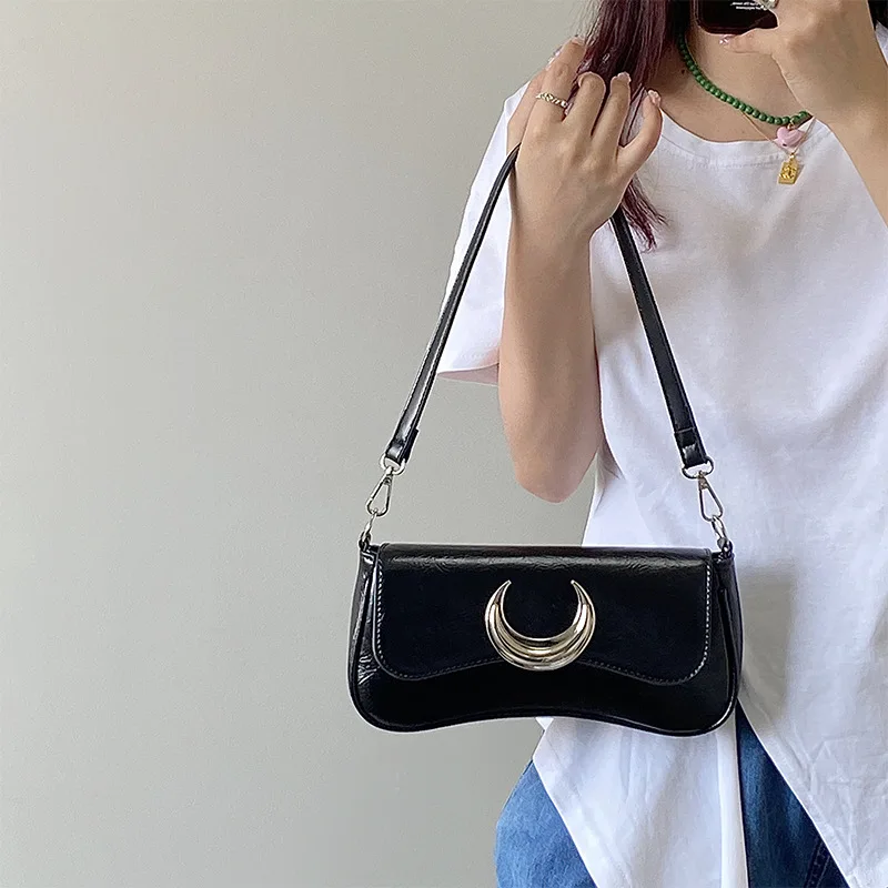 

2022 Niche New Women's Shoulder Bag Purses Pouch Moon Lock Underarm Fashion Trend All-match Retro Exquisite Small Phone Tote