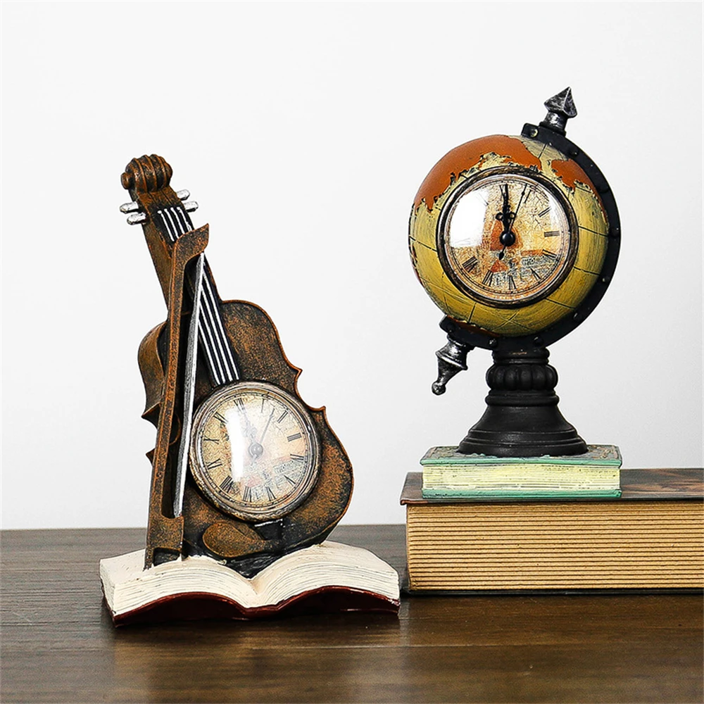 

Nordic Clock Violin Statue Resin Sculpture Figurine Office Home Decoration Ornaments Desktop Decor Handmade Craft Modern Art