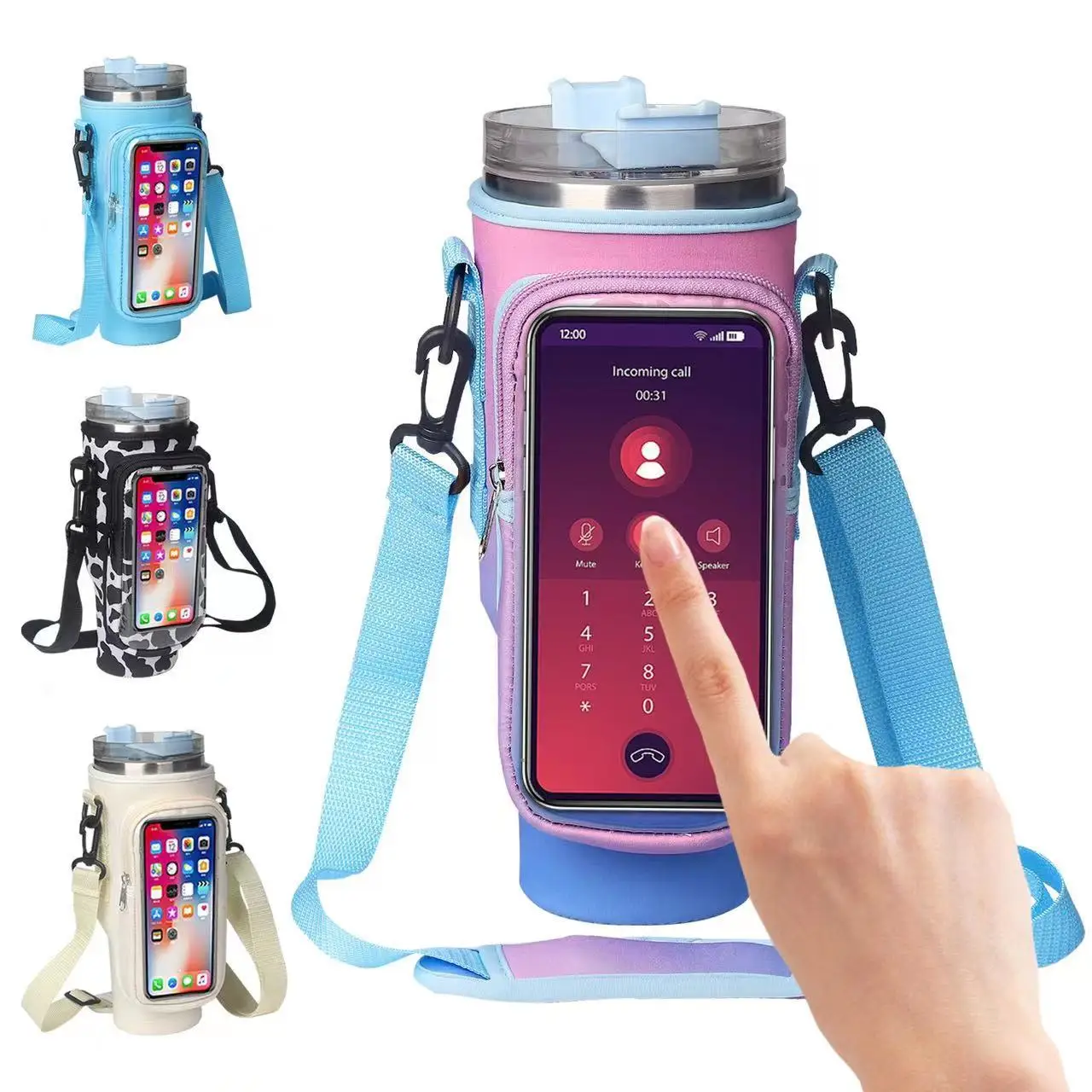 

Water Bottle Carrier Bag With Phone Pocket For Stanley Cup 40oz Tumbler With Handle Neoprene Water Bottle Covers With Strap
