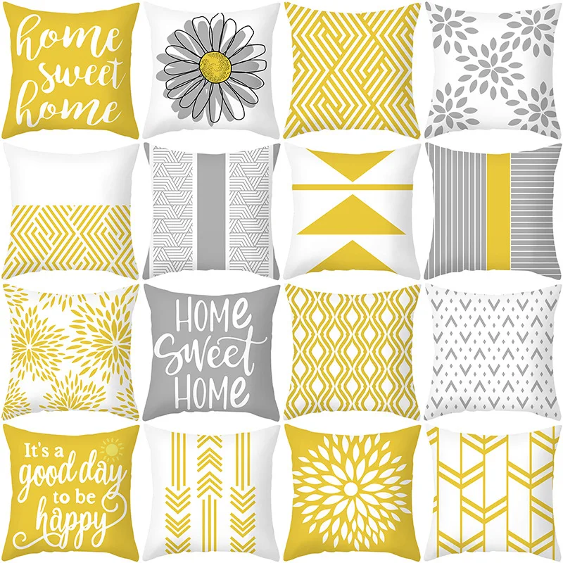 

2022 Funny Yellow Letter Pillow Covers Cute White Flower Pillowcase Boho Pillow Case Cushions Home Decor Luxury Designer 45x45