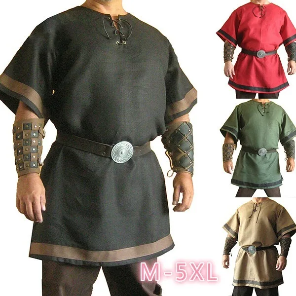 

Viking Warrior Costume Medieval Vintage Renaissance Viking Knight Outfit LARP Costume Adult Men Nordic Army Pirate Tunic Shirt