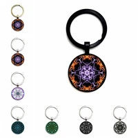 bohemian fashion 25mm glass cabochon hexagram magic array keychain men and women gift jewelry