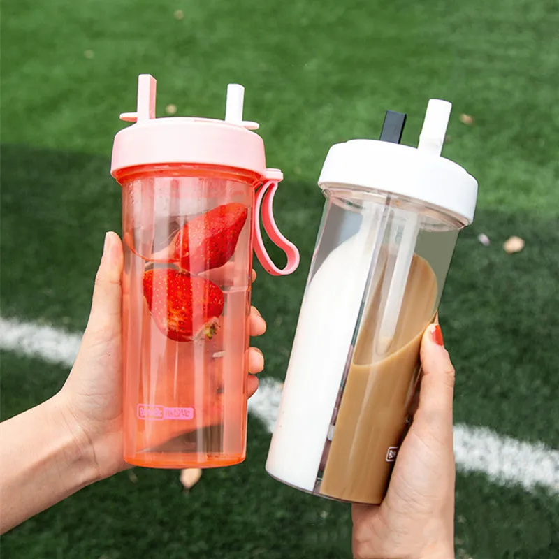 

Wonderlife Double Sippy Drink Cup Dual-use Couple Lovers Water Bottle Outdoor Sports Tumbler Coffee Mug Double-tube Design