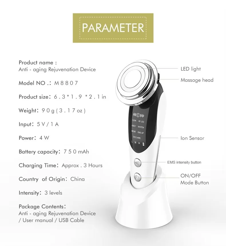 7 в 1 EMS RF светодиодный уход за глазами антивозрастное устройство для омоложения