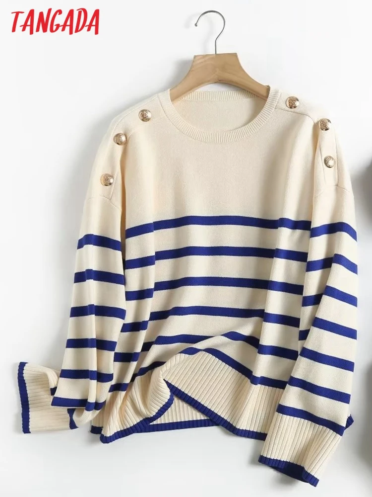 

Джемпер женский трикотажный в полоску, с круглым вырезом, 4C119