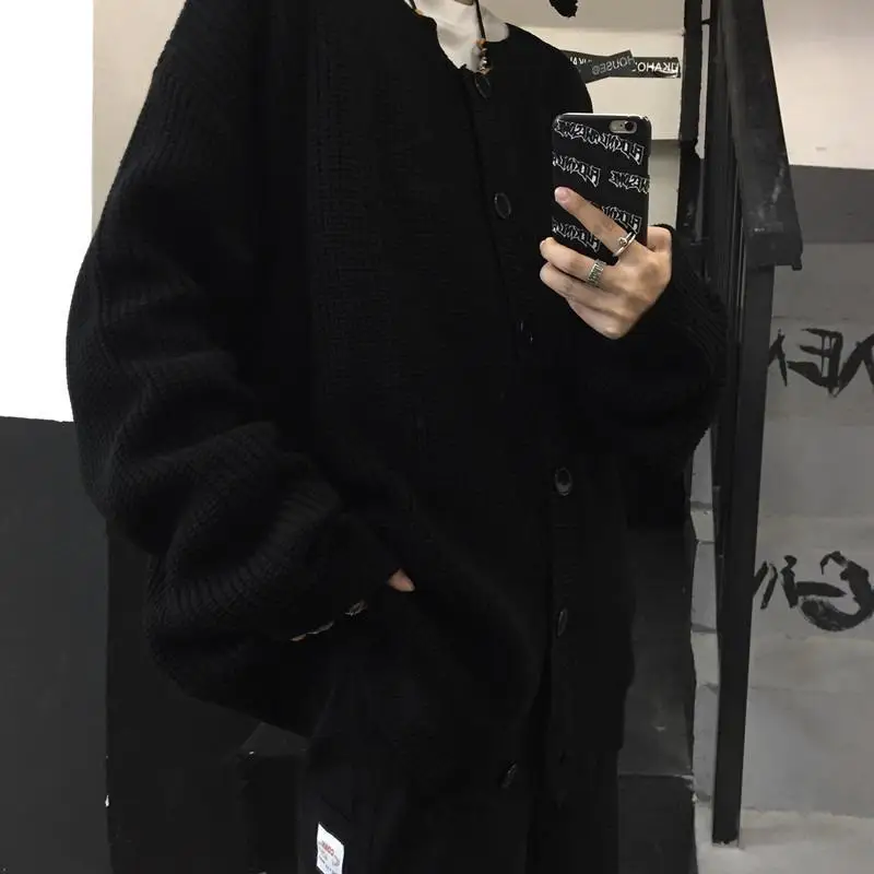 Повседневный винтажный кардиган в стиле эмо Y2k для женщин и мужчин однотонный