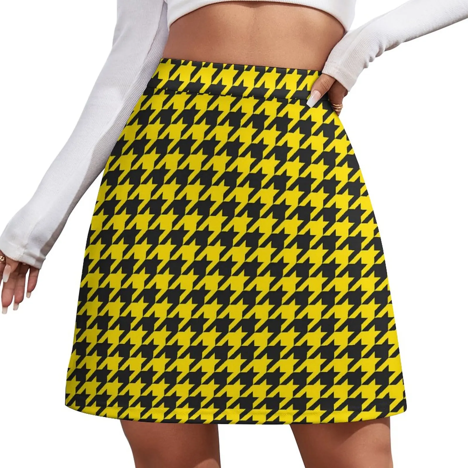

Houndstooth Check Skirt Cute Yellow Black Streetwear Casual A-line Skirts Elegant Mini Skirt Women Custom Big Size Skort Clothes