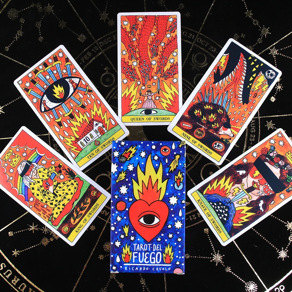 

Tarot del Fuego Tarot Deck Oracles Guide Game Toy Fournier Tarot del Fuego por Ricardo Cavolo Baraja de Color Azul