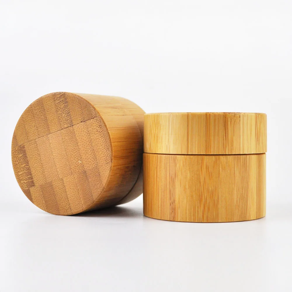 Wholesale 30g 50g Eco Friendly Refill Full Natural Bamboo Cream Jars with Glass inner for Cosmetic Scrubs Ointments Body Butter