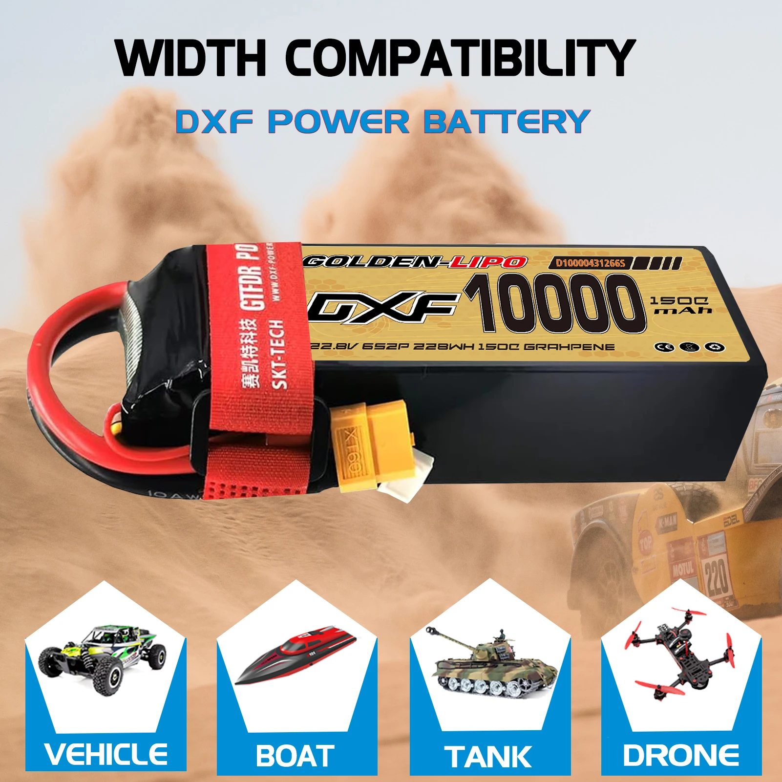 Фото Аккумулятор DXF 6S 10000 мАч LiPo 22.8В 150C в жестком корпусе с разъемом XT60 для радиоуправляемых моделей автомобилей, грузовиков, танков, багги, трюги, для гонок и хобби №5