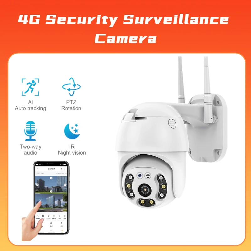 

PZVDSOG 4G Security Surveillance Camera PTZ 1080P HD Wireless WIFI Outdoor Security Dome Camera CCTV P2P Two-way Audio