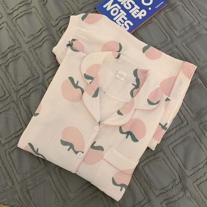 

Персиковая Пижама для женщин, летняя хлопковая одежда для сна с короткими рукавами в стиле принцессы, хлопковый женский кардиган, домашняя одежда