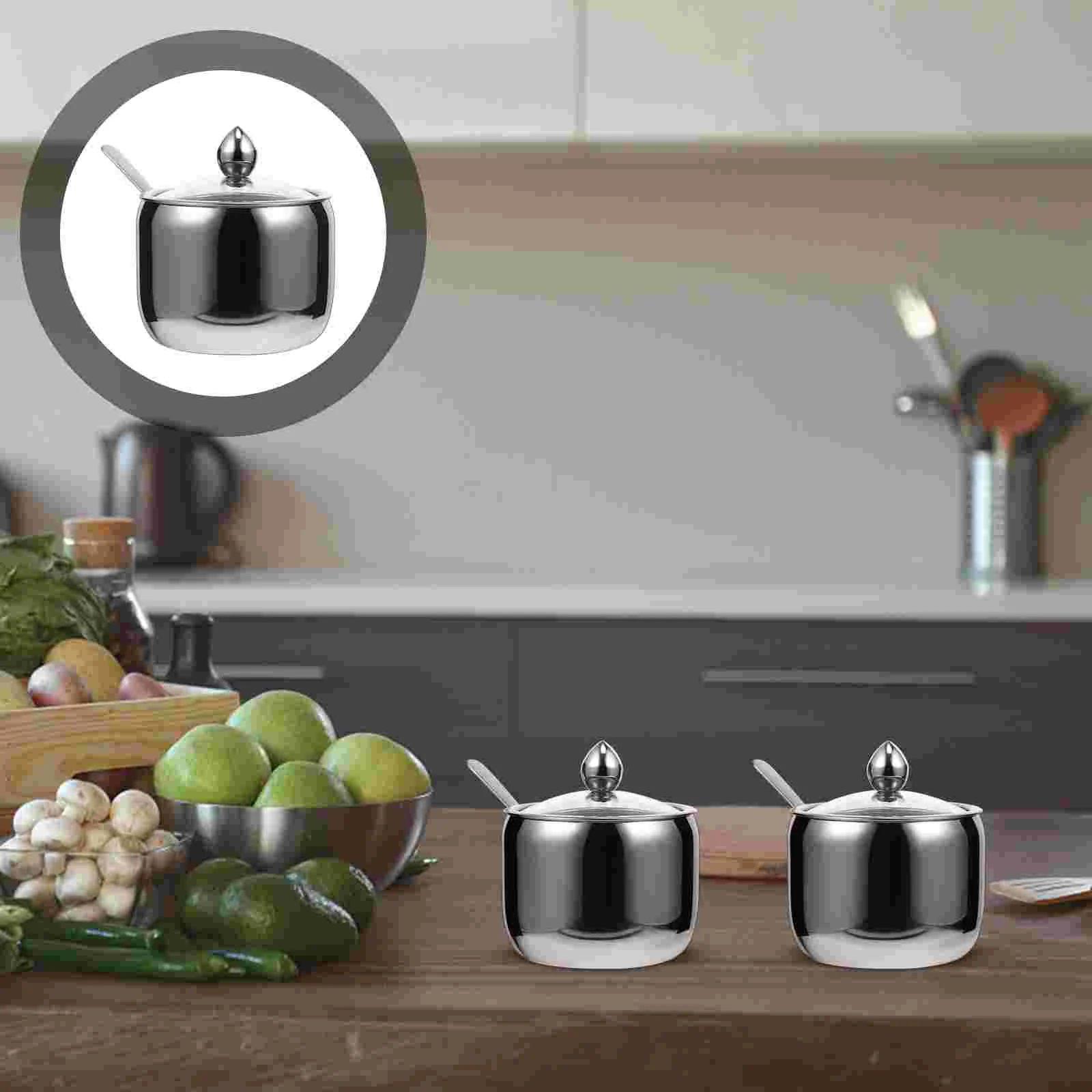 

1pc Salt Sugar Pepper Condiment Container with Lid Kitchenware (Silver)