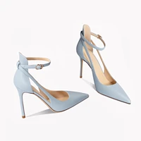 2022 summer new fashionable womens sandals pointy head thin heels side empty straps sexy pumps leather shoes