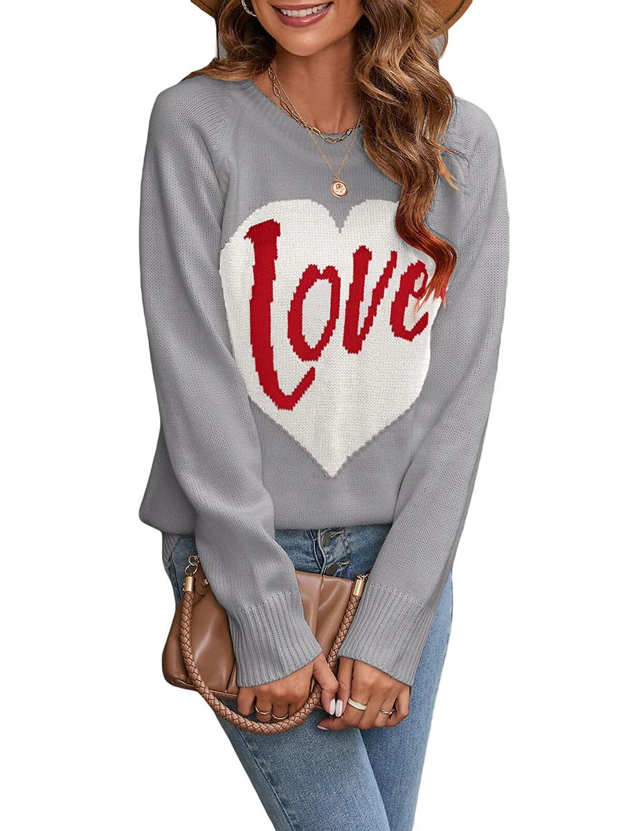 

Valentine s Day Sweater for Women Love Heart Graphic Knit Tees Crewneck Long Sleeve Pullover Tops Sweatshirts