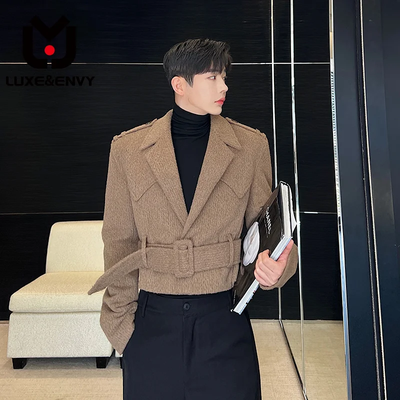 

Утепленная дизайнерская короткая шерстяная мужская куртка люкс & ENVY, однотонная модная мужская куртка в Корейском стиле, Осень-зима 2023