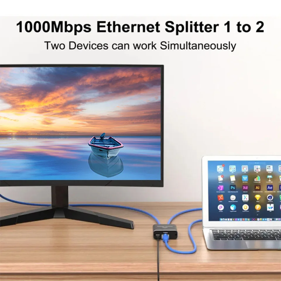 Фото Сетевой разветвитель Gigabit RJ45, 1000 Мбит/с, 1-2 канала, локальный Ethernet-разветвитель, 1 Гб, сетевой соединитель 2 устройства онлайн одновременно №4