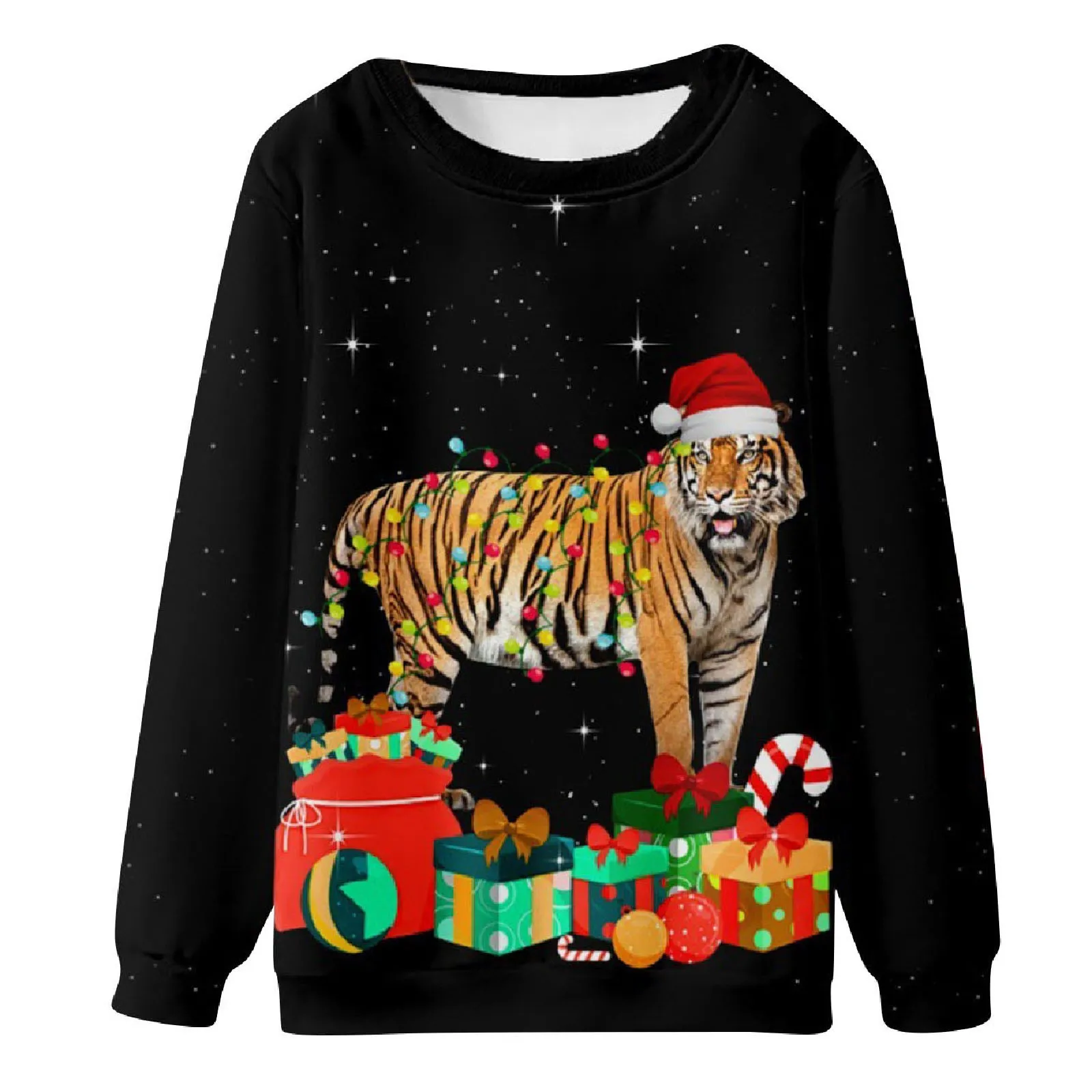 

Мужские рождественские пуловеры, Забавный рождественский джемпер, свитшот, повседневный уродливый Тигр с 3D-принтом, толстовка с круглым вырезом, пуловер, тематические толстовки