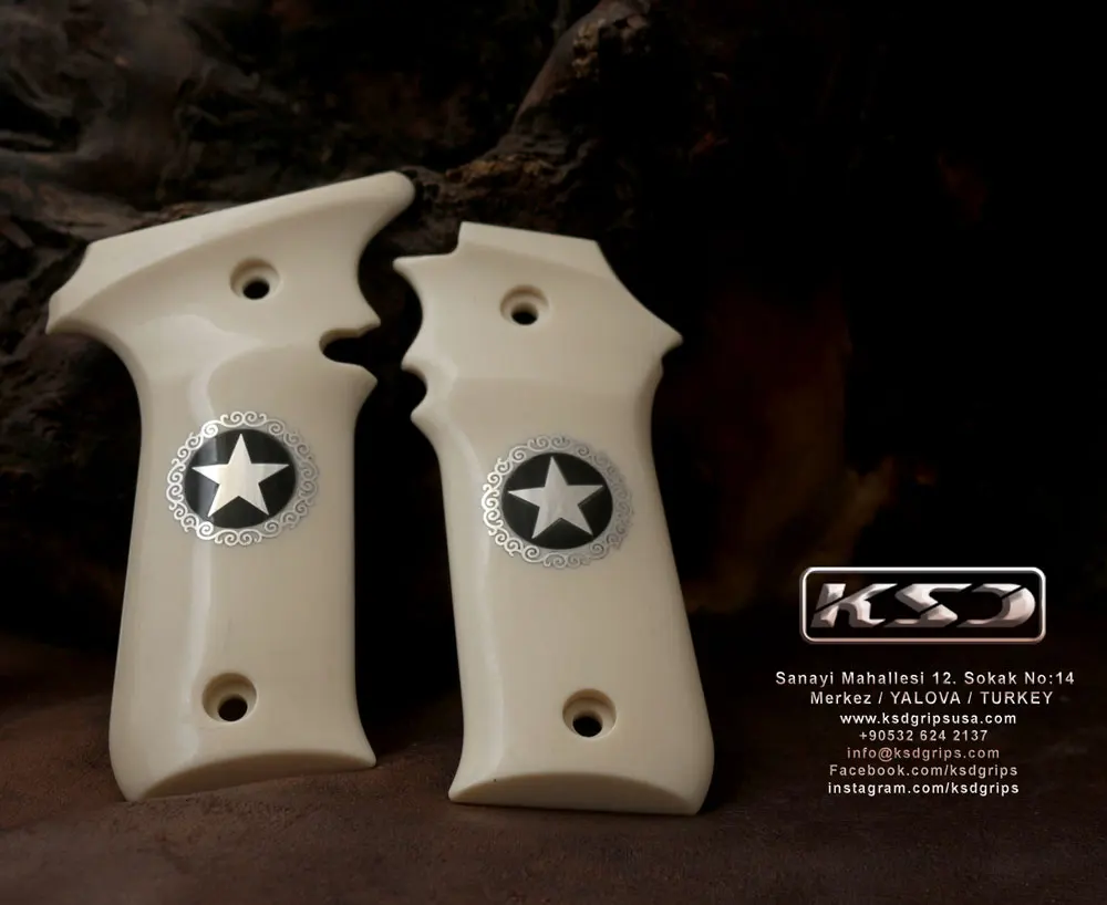 

KSDGrips Brand for LLama IIIA 7,65 Compatible Ivory Acrylic Grip for Replacement (Star Figure on Silver)