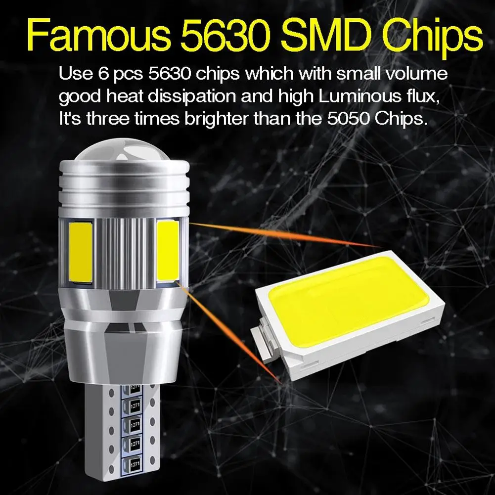 2 шт. T10 W5W светодиодная лампа 12 В 5630 6SMD 7000 К супер яркий белый салон автомобиля