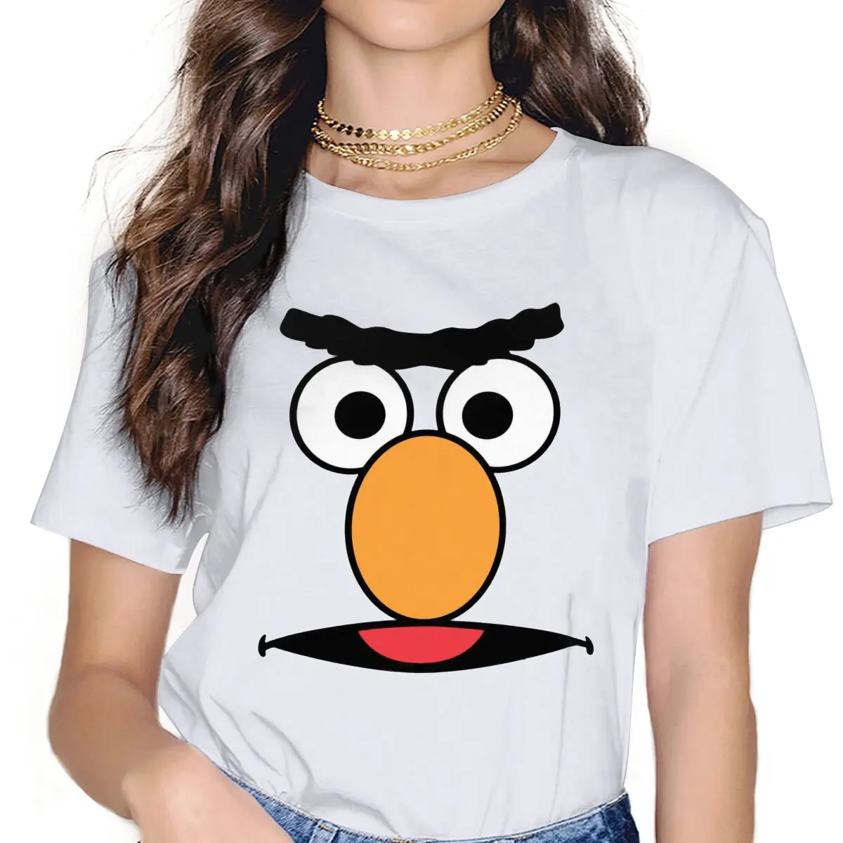 

Bert Face Female Shirts Sesame Street 80s TV Series Oversized Vintage Women Clothes Harajuku Casual Feminine Blusas