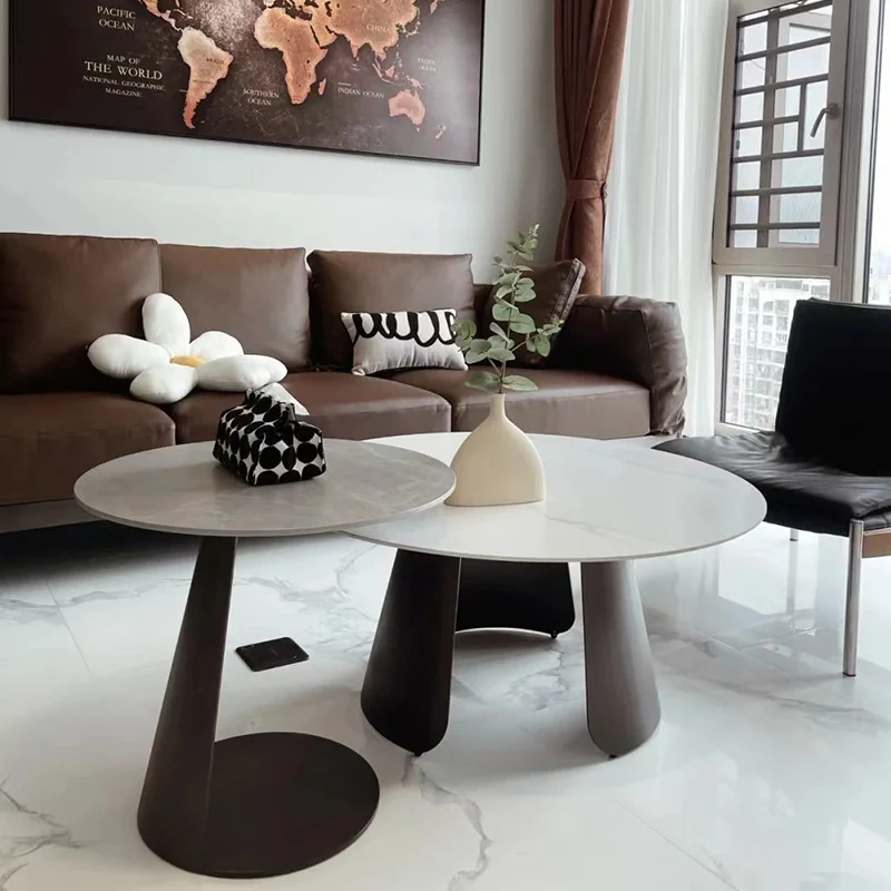 

White Modern Marble Coffee Table Round Living Room Black Side Table Mobile Bedroom Muebles Hogar Garden Furniture Sets Mzy