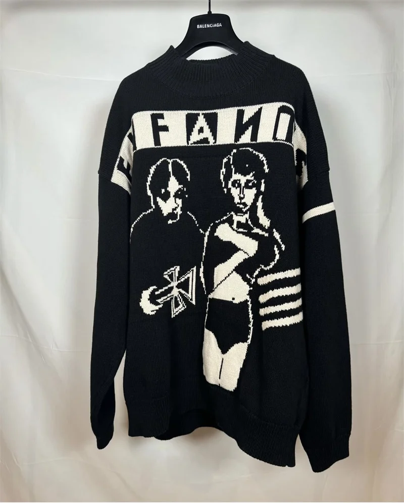 Новый черный разум свитер зимний мужской вязаный