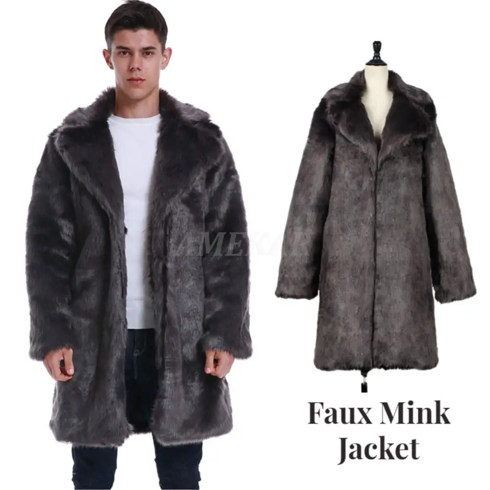 2023 Autumn Winter Faux Mink Leather Windproof Jacket Men's Suit Collar Thicken Warm Fur Leather Coat Men Slim Jackets Clothing
