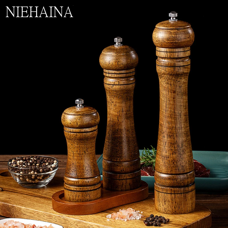 

Manual 5 Inch 8 Inch 10 Inch Grinder Pepper Grinder Oak Peppercorn Pepper Seasoning Jar Grinding Bottle