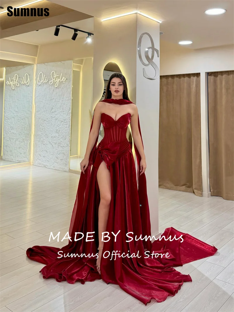 Вечерние платья Sumnus Charming A-Line красного цвета из органзы с эффектом «жидкости», с иллюзионным бантом и высоким разрезом, макси-платья для выпускного бала 2026, нарядные платья, индивидуальный пошив (art.: 3920da6322b1e) - 3920da6322b1e