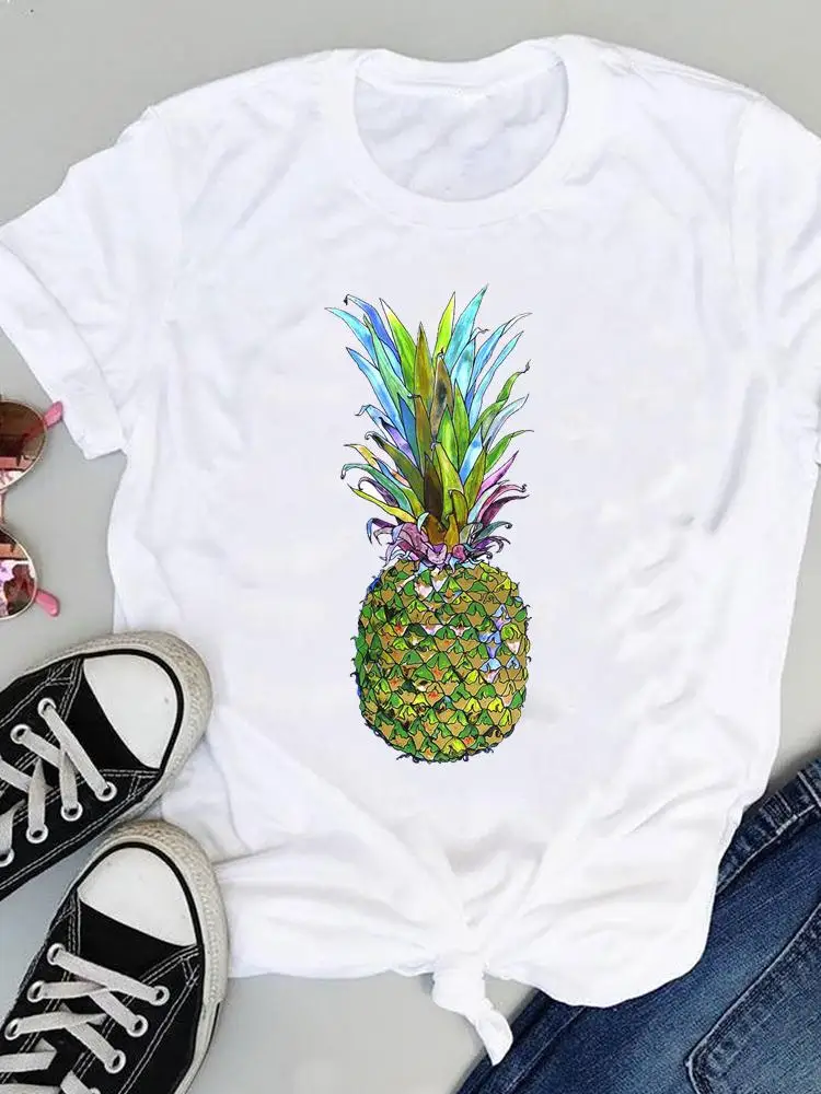 

Women Pineapple Beach 90s Cute Tees Short Sleeve Ladies Summer Tops Wear Fashion Cartoon Tshirts Vacation Graphic T-Shirt