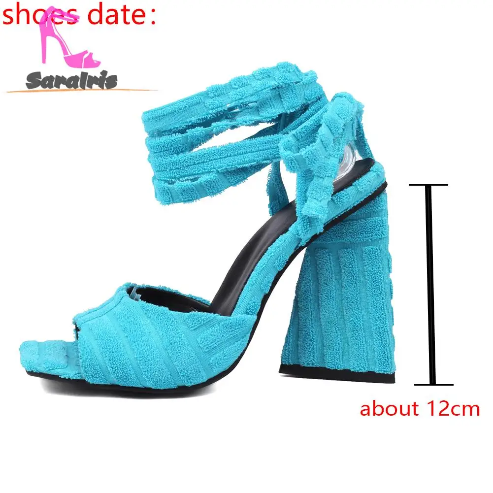 Solid Ankle Strap Sandals 2023 European Style Sexy Thick Heels Sandals Summer Towel Square Toe Element Brand Design Party Shoes