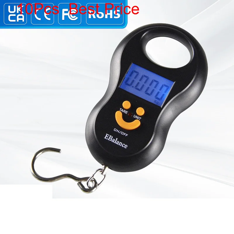 

10Pcs/lot 50kg x 10g Mini Digital Scale for Fishing Luggage Travel Weighting Steelyard Hanging Electronic Hook Scale Weight Tool