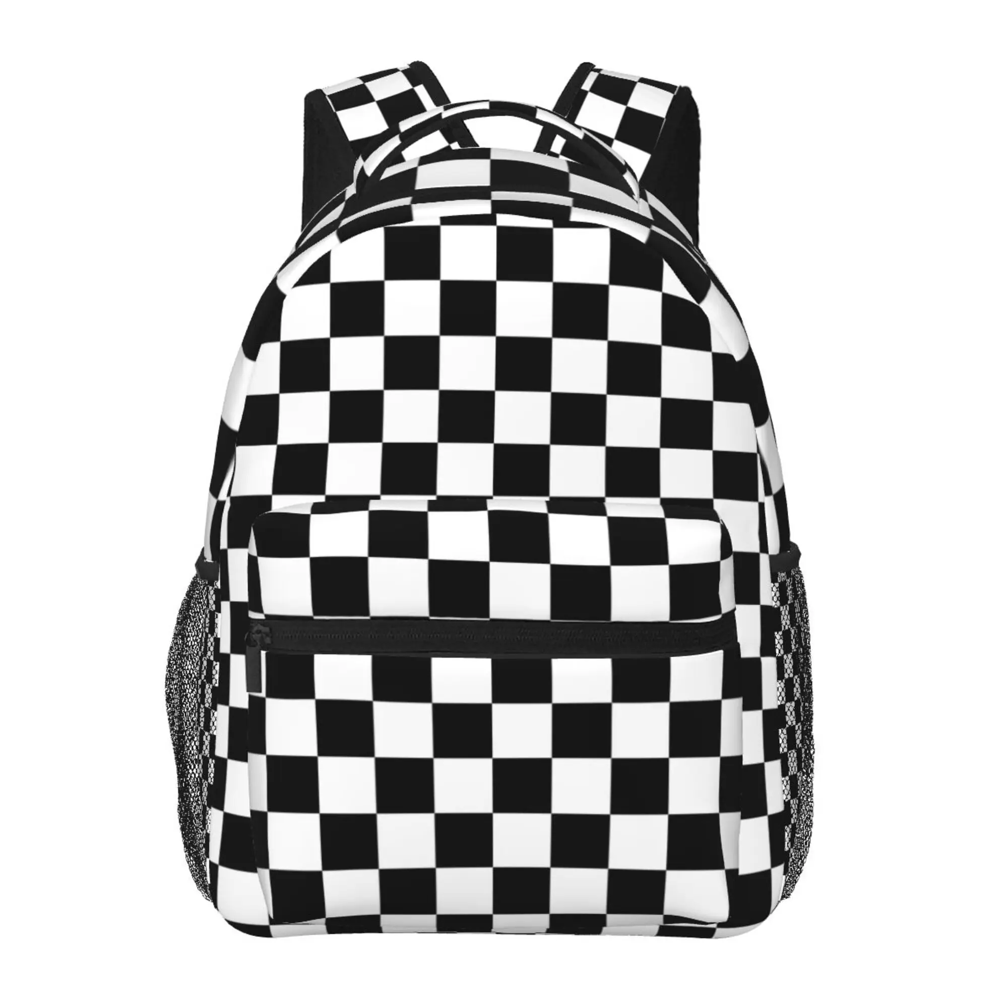 Black And White Squares Plaid Backpack Classic Basic Water R
