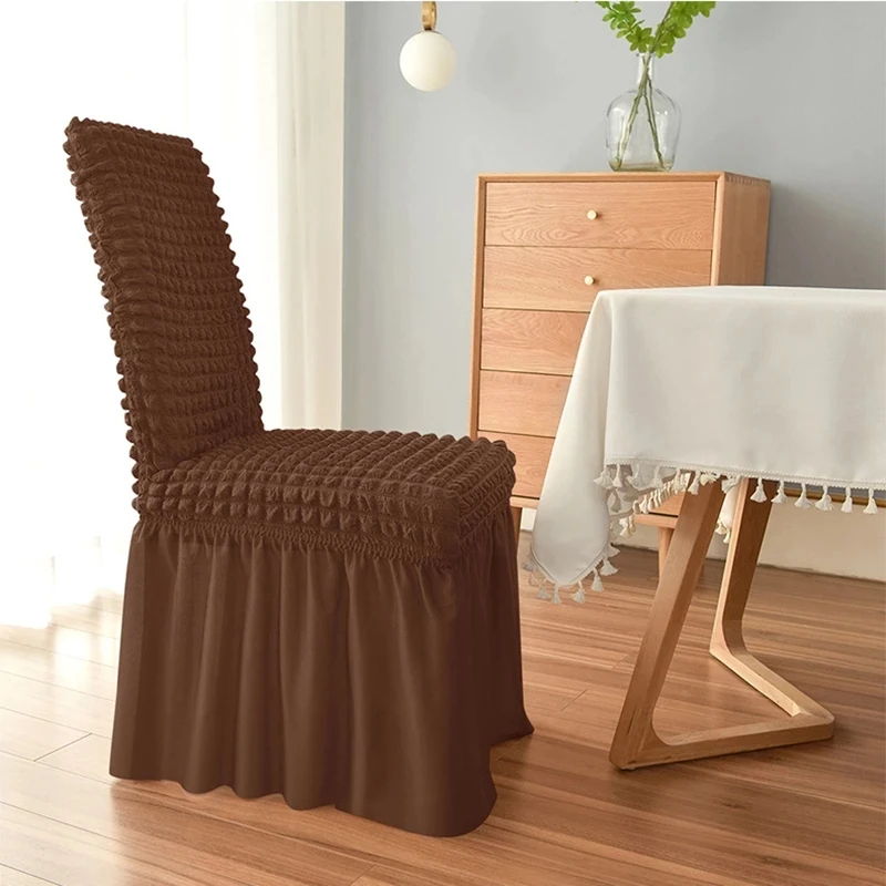 

Elastic Chair Cover Pure Color Seersucker Long Skirt Side Chair Cover for Dining Wedding Hotel Banquet High Back Stool Cover