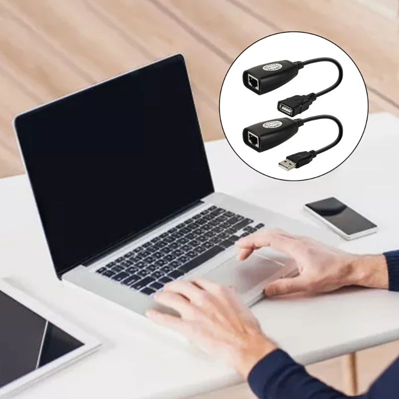 USB-удлинитель Ethernet RJ45 Cat5e/6 Кабель-адаптер LAN Удлинитель через повторитель Набор