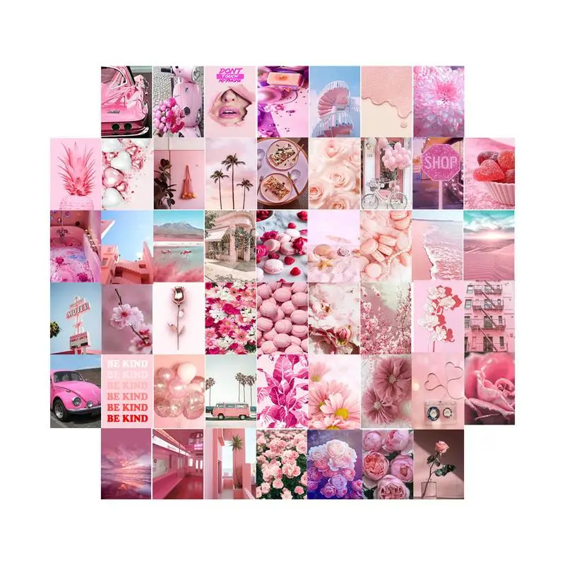 

50Pcs Pink Aesthetic Picture Wall Collage Set Aesthetic Posters Postcard Collage Kit Bedroom Decoration For Teen Girls Boys