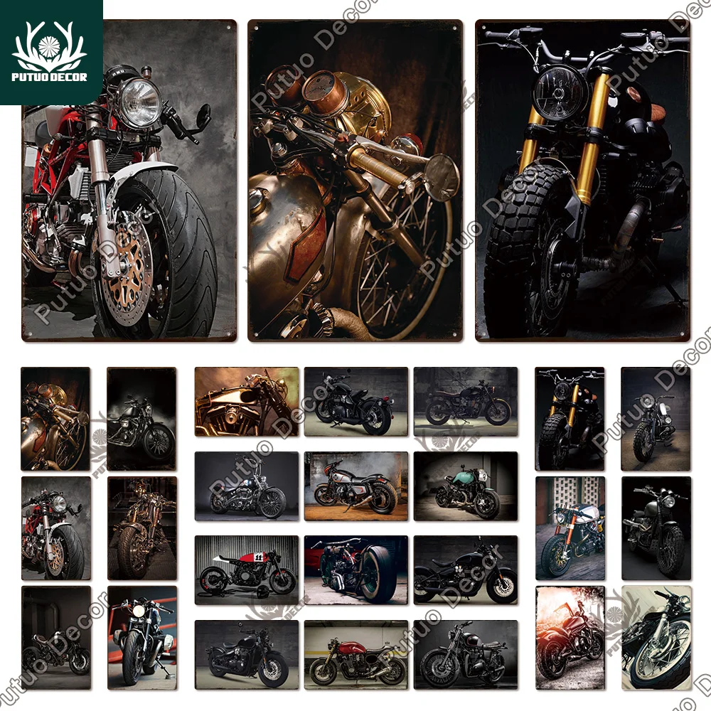 

Putuo Decor Motorcycle Retro Tin Sign Vintage Plaque Metal Posters Wall Art Decoration Garage Man Cave Pub Bar Club Painting