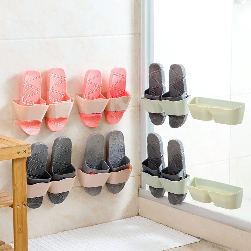 

Shoes Organizer Shelves Country Style Bedroom Multi-color Convenient Chic Holder No Trace Adhesive Shoe Hanger Wall Installed