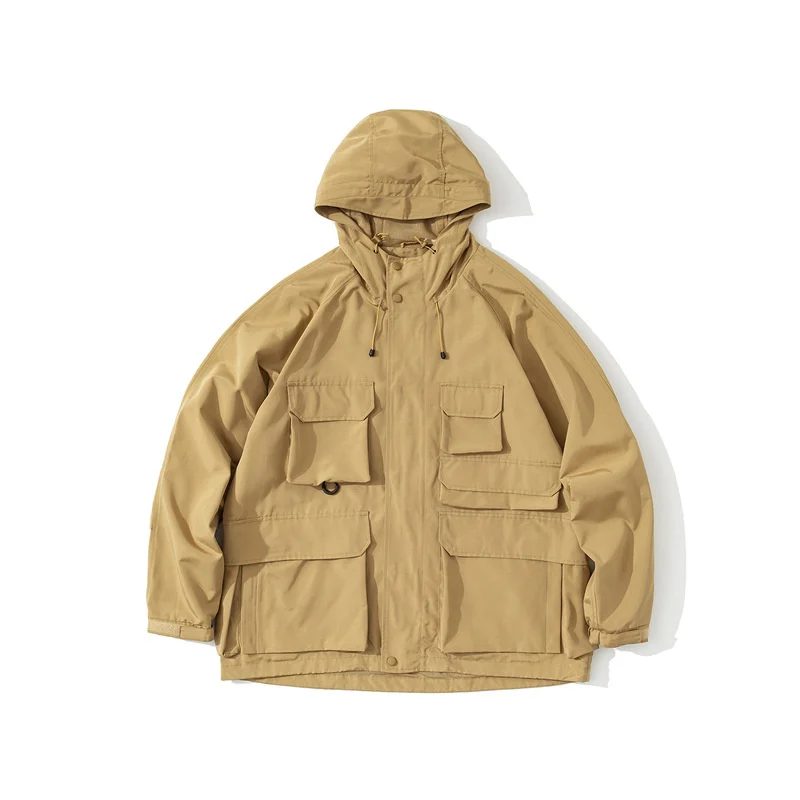 

New Men's Functional Wind Multi Pocket Hooded Work Jacket Outdoor Camping Riding Fishing Hoodies Climbing Fashion Hiking Coat