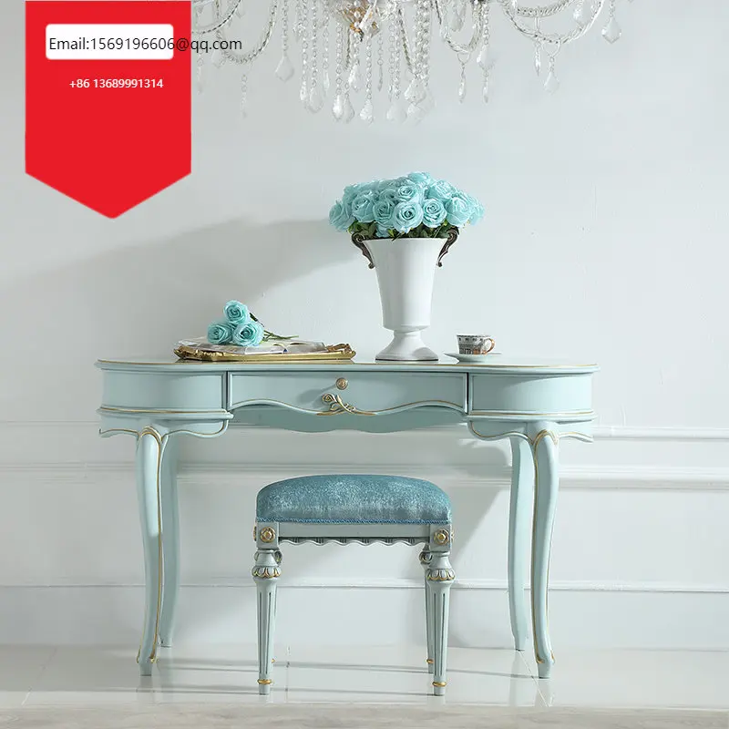 

French-style romantic fresh bedroom small-sized solid wood dresser Tiffany blue belt drawer P6
