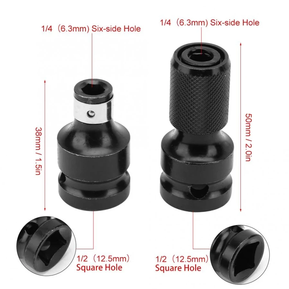 

2pcs 1/2 Square To 1/4 Hex Ratchet Socket Wrench Socket Adapter Spanner Set For Screwdriver Bit Electric Drill Hand Tool