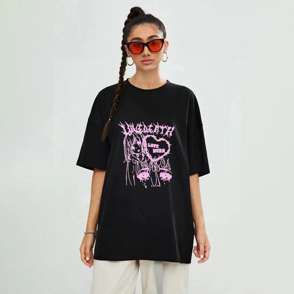 

New Cartoon Printed 100% Cotton T-Shirt Character Printing Anime Short Gothic T -Shirt Women Harajuku High Street Y2k Tees Top