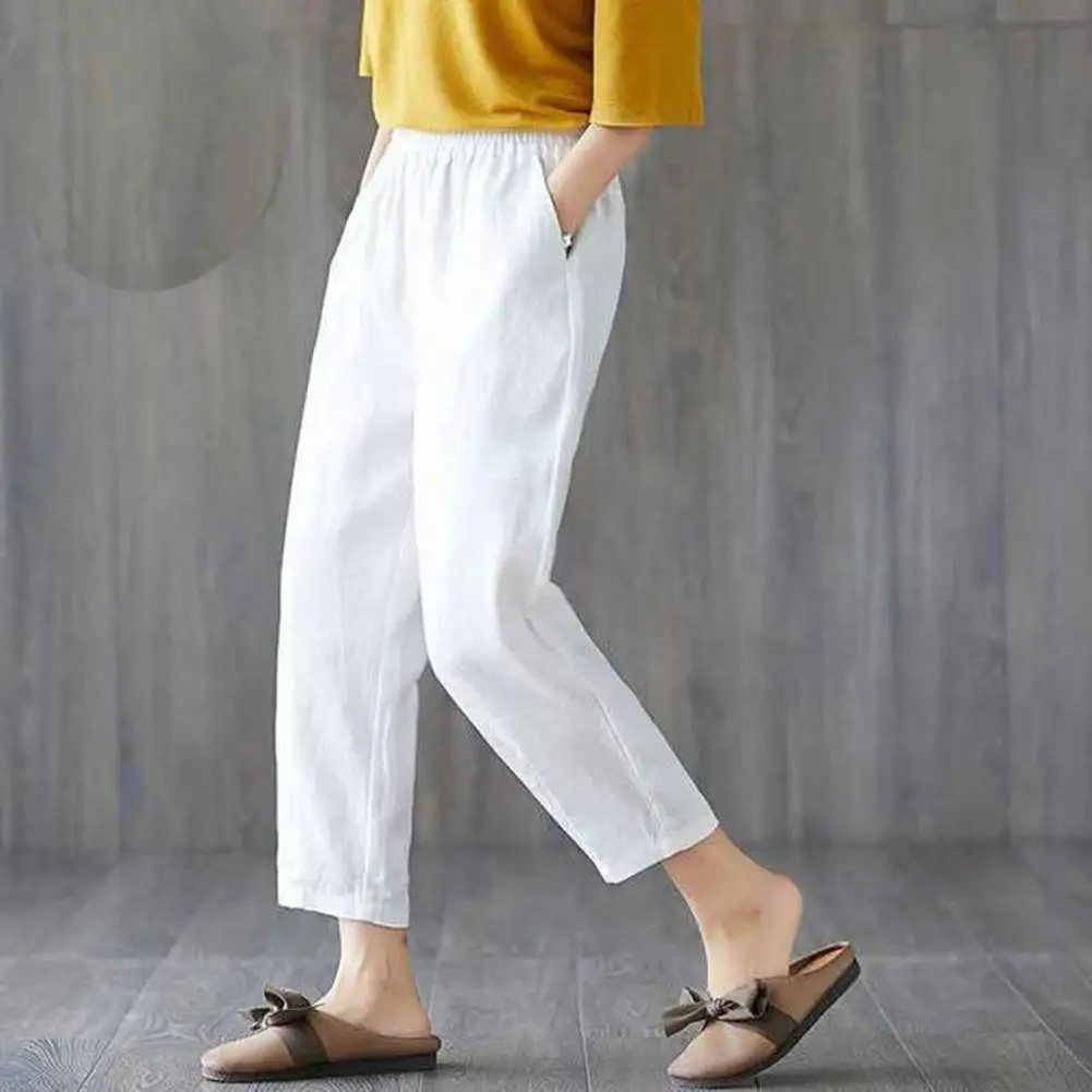 Trendy Ninth Trousers  Wide Leg Soft Trousers  Pure Color Ninth Trousers