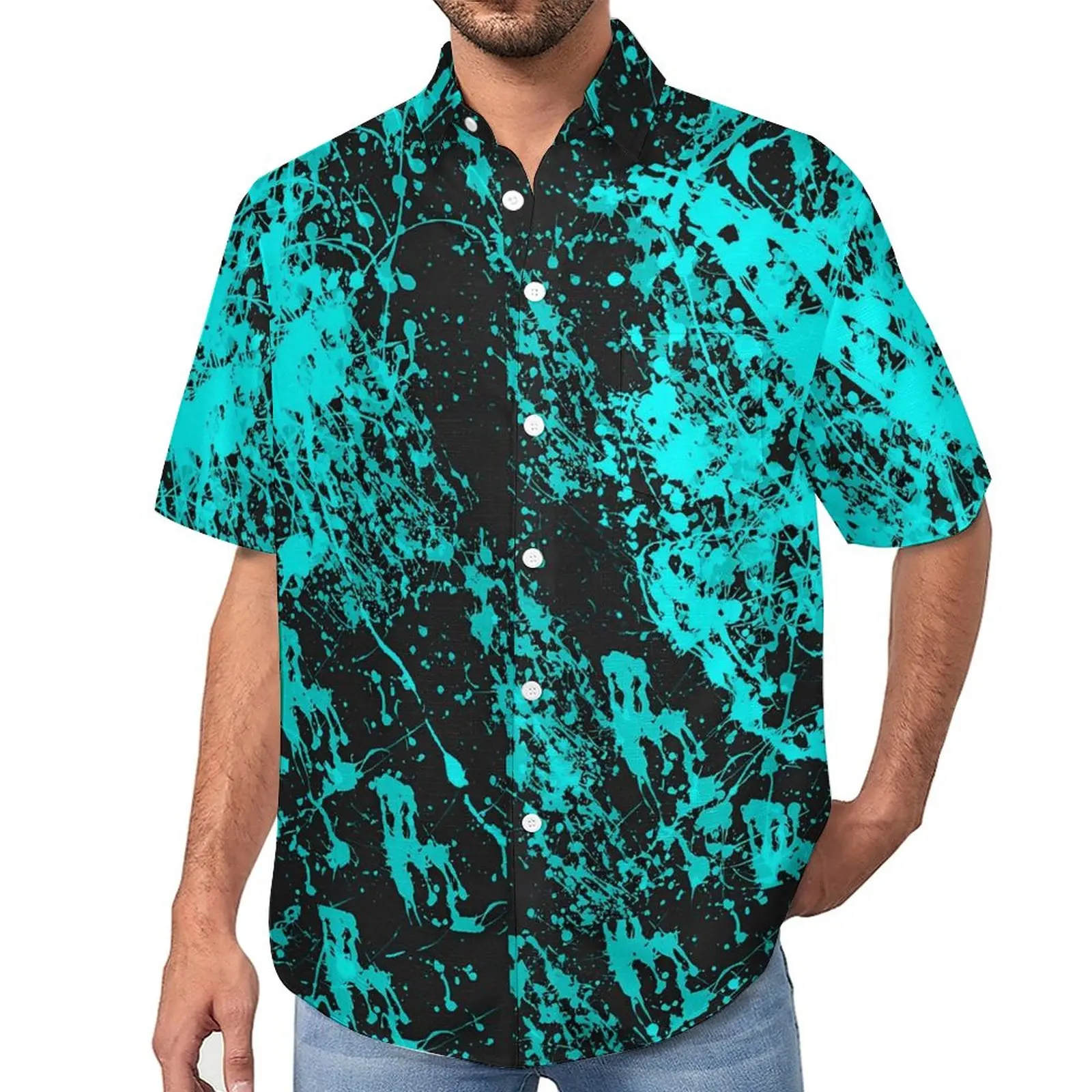 

Paint Brush Splatter Casual Shirts Abstract Print Beach Shirt Hawaii Harajuku Blouses Mens Graphic Big Size