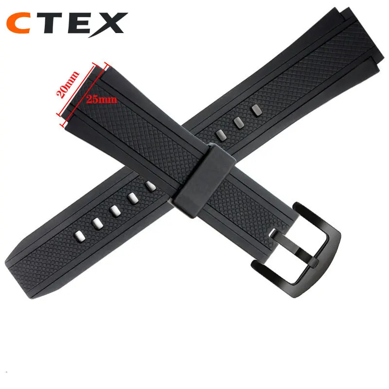 25*20mm Black Silicone Rubber Sports Watch Strap For Casio Edifice EF-552 Watchbands EF-552D-1A Men's Bracelet Stainless Buckle