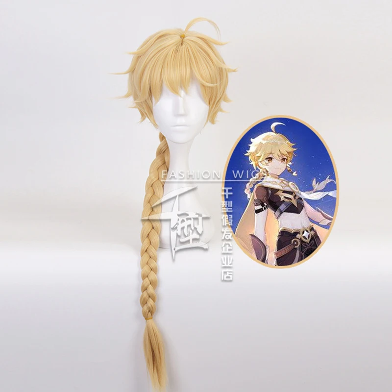 

Genshin Impact Traveler Aether Wig Golden Long Braided Heat Resistant Hair Halloween Role Play Cosplay Wigs+ Wig Cap
