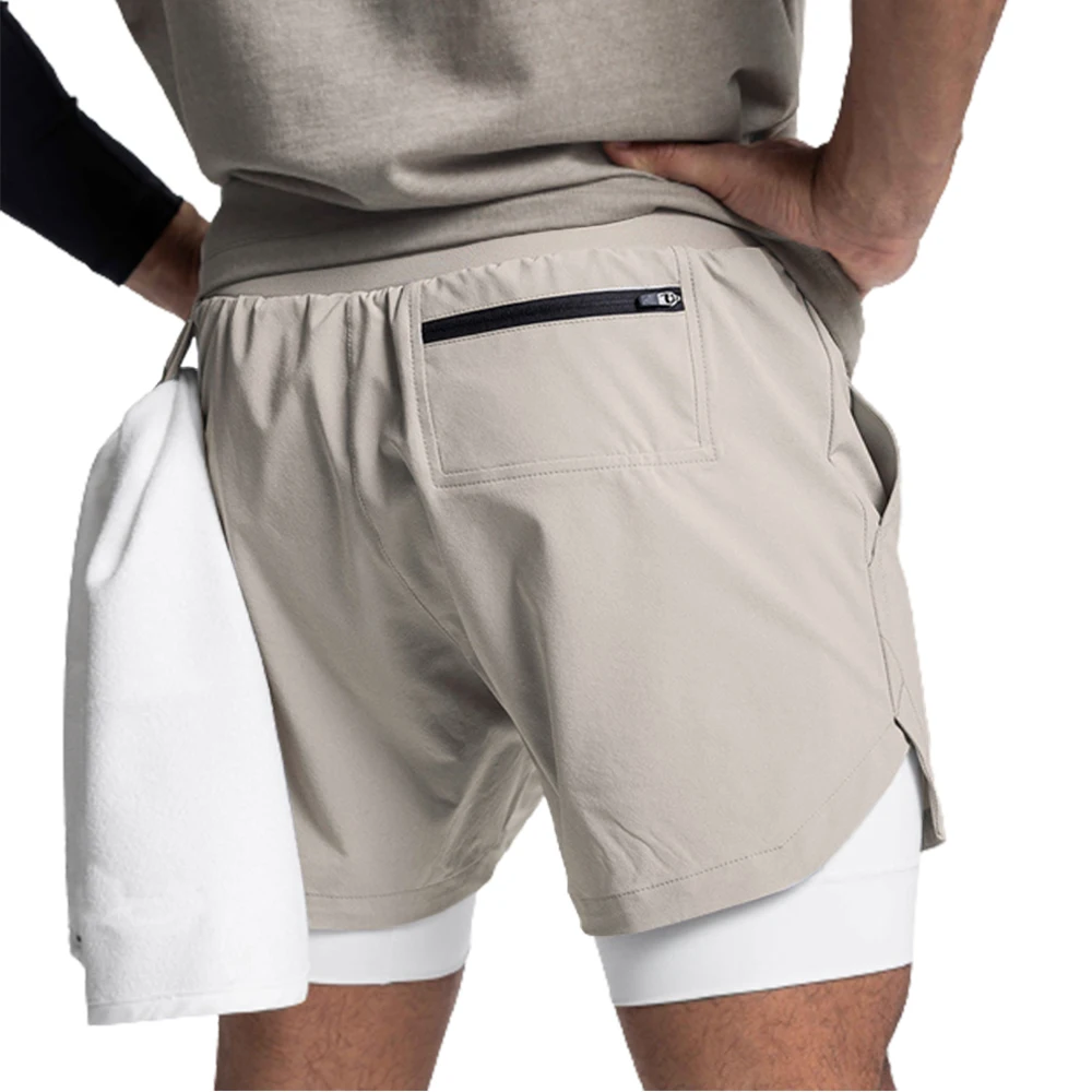 

Mens Shorts Shorts Casual Fake Two Layers Summer Mens Clothing Zipper Pockets Elastic Waist Drawstring Running Shorts For Men